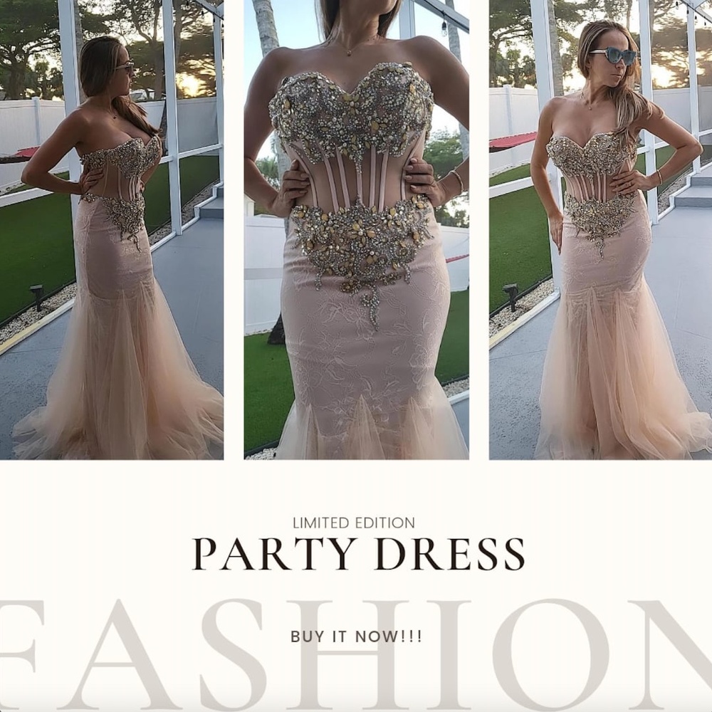 Camille La Vie Champagne Mermaid Corset Dress